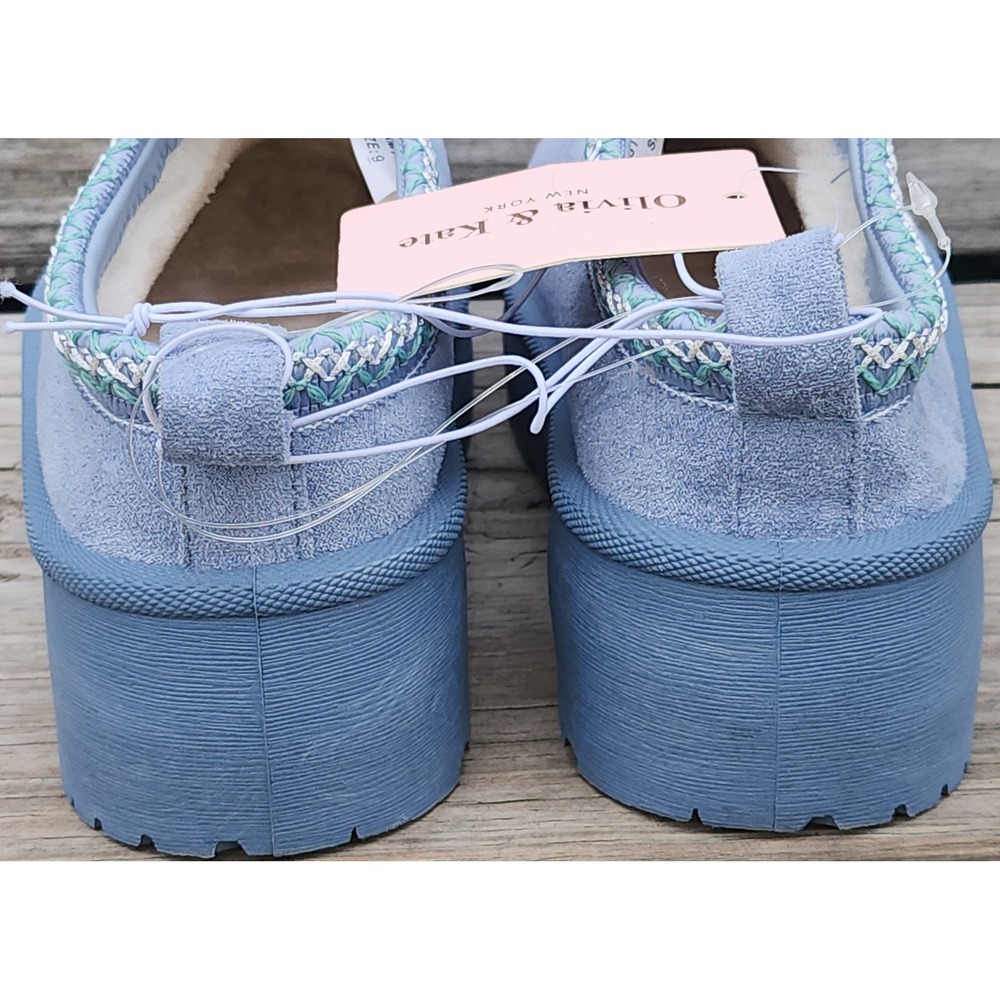 Olivia & Kate Stormy Blue Platform Suede Faux Fur Lined Slippers Womens 9 NEW - Picture 3 of 4